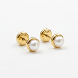 ARETE ABRIDOR DE PERLA BISELADA 5MM EN ORO 18K PARA RECIEN NACIDA