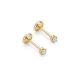 ARETE ABRIDOR DE ZIRCÓN BLANCO 2.5 MM EN ORO 18K PARA RECIEN NACIDA